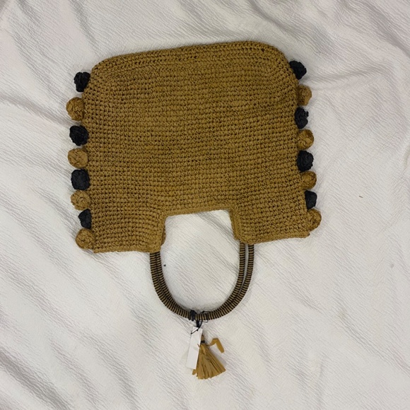 Anthropologie Laurel & Gold Preppy Pom Pom Tote - Picture 2 of 8